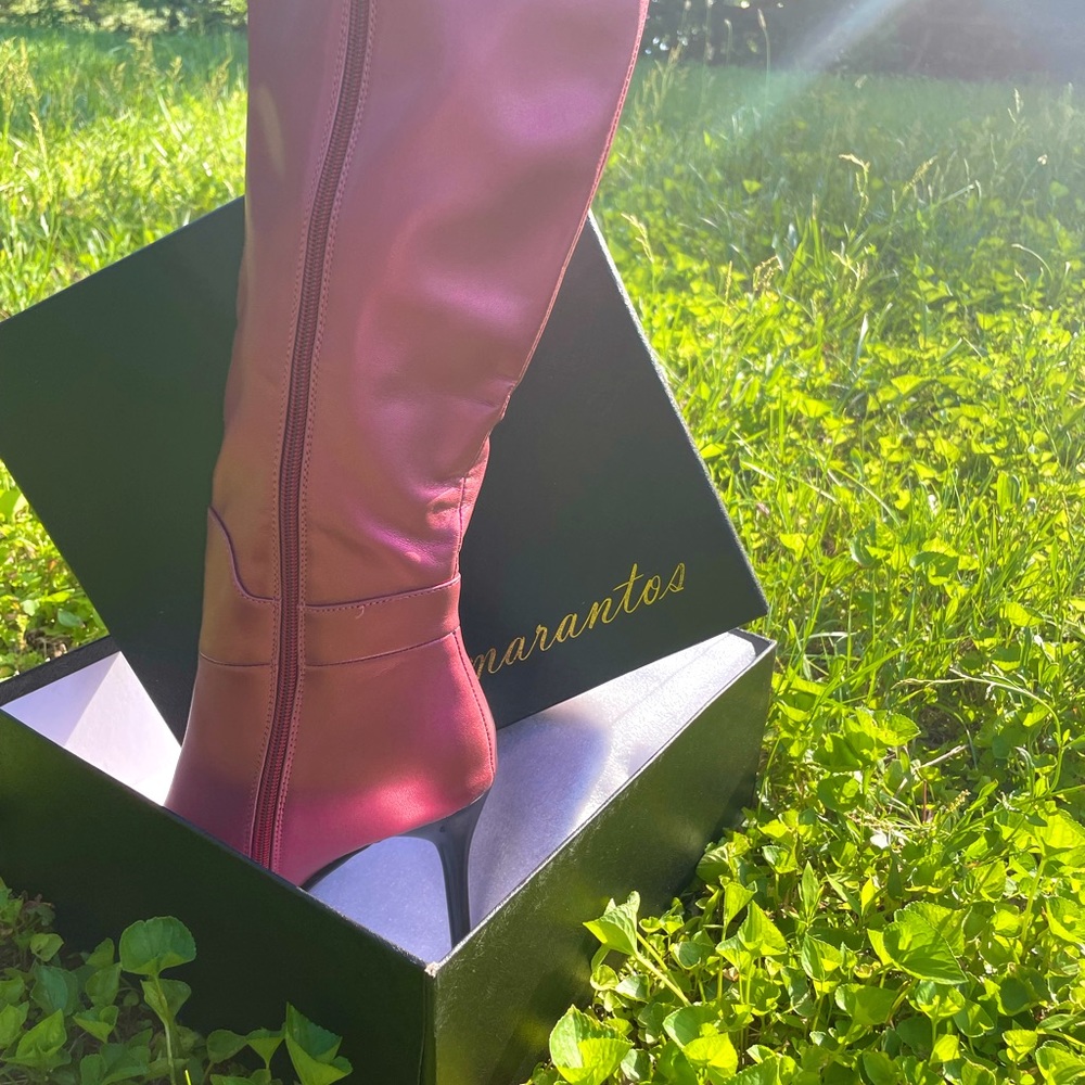 ❀ red leather-material boots 👢